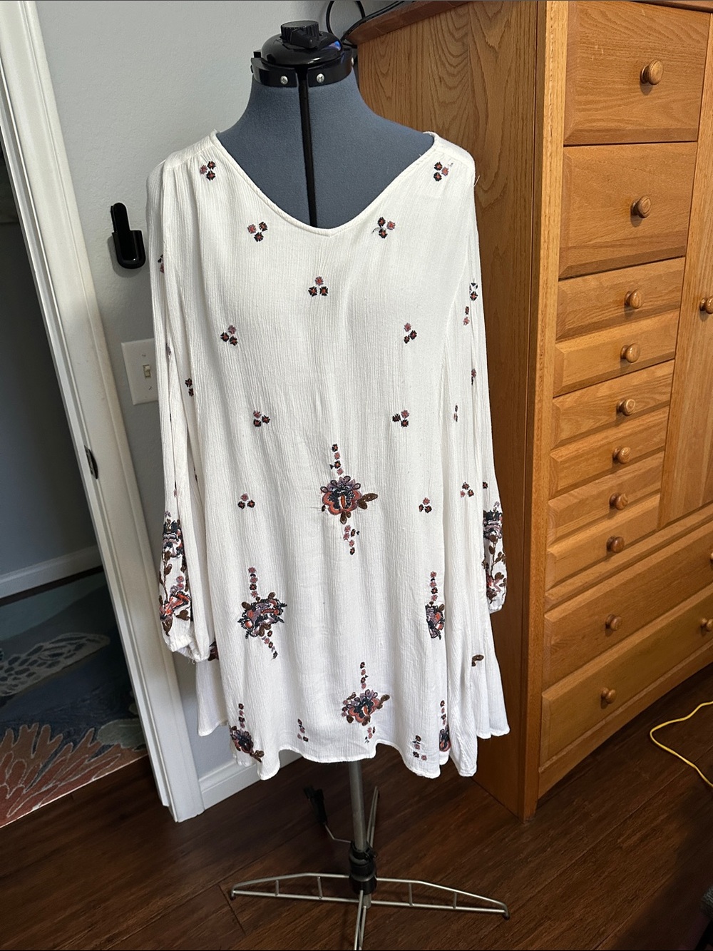 Free People Oxford White Embroidered Floral Dress.